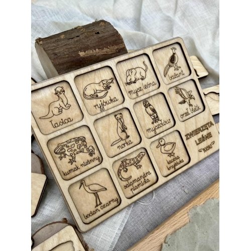 Zestaw trzech układanek- tropy zwierząt leśnych